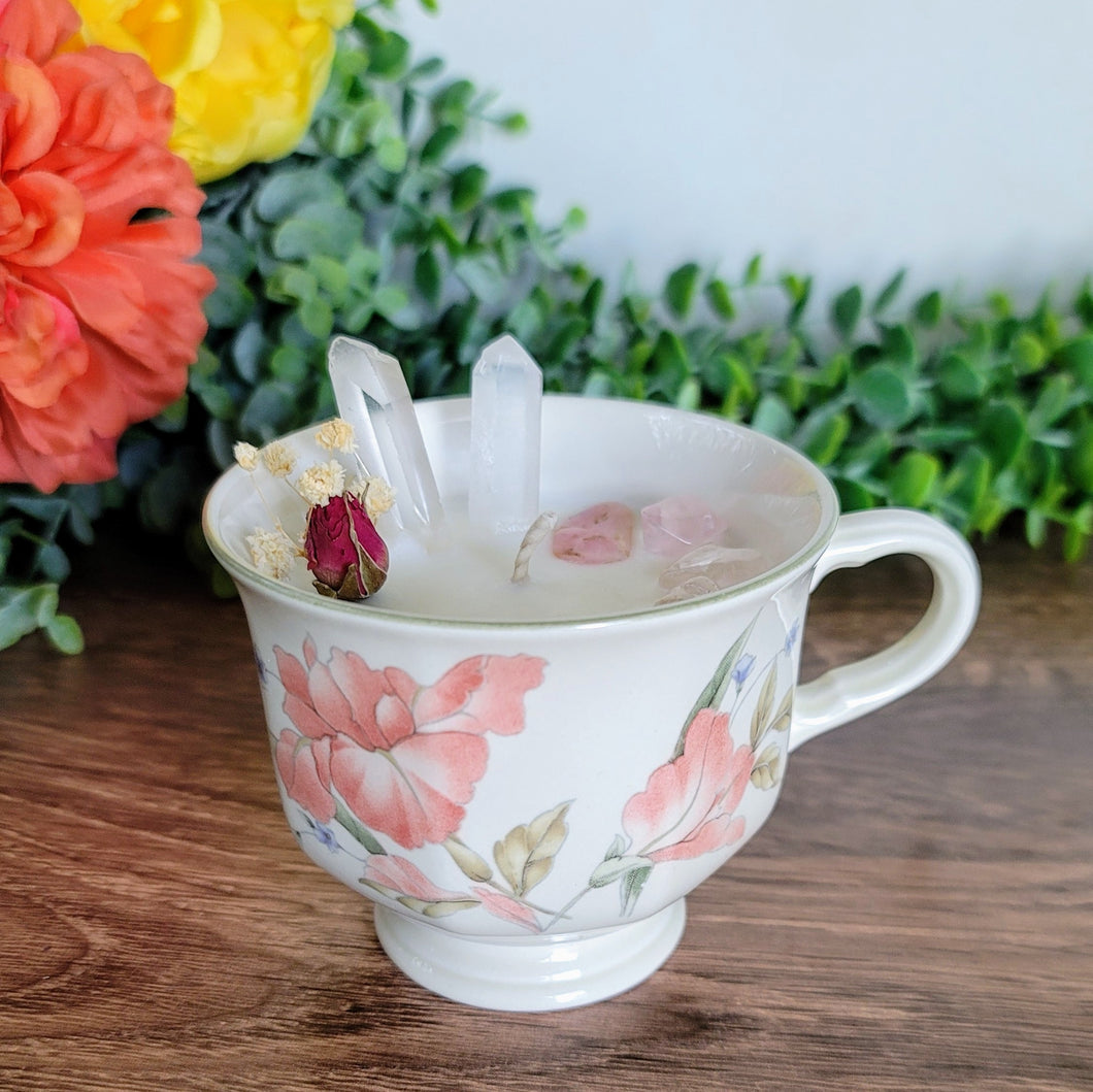 6oz Bohemian Rose soy wax candle in vintage Mikasa (Japan) tea cup