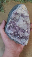 Load and play video in Gallery viewer, Glittering Amethyst with Calcite Cluster Cut Base Specimen
