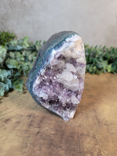 Glittering Amethyst with Calcite Cluster Cut Base Specimen - Treasures of The Moon