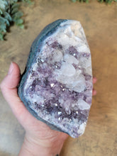 Load image into Gallery viewer, Glittering Amethyst with Calcite Cluster Cut Base Specimen - Treasures of The Moon
