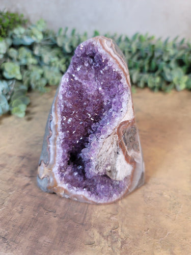 Amethyst with Orange Agate Banding Cluster Cut Base Specimen - Treasures of The Moon