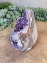 Load image into Gallery viewer, Amethyst with Orange Agate Banding Cluster Cut Base Specimen - Treasures of The Moon
